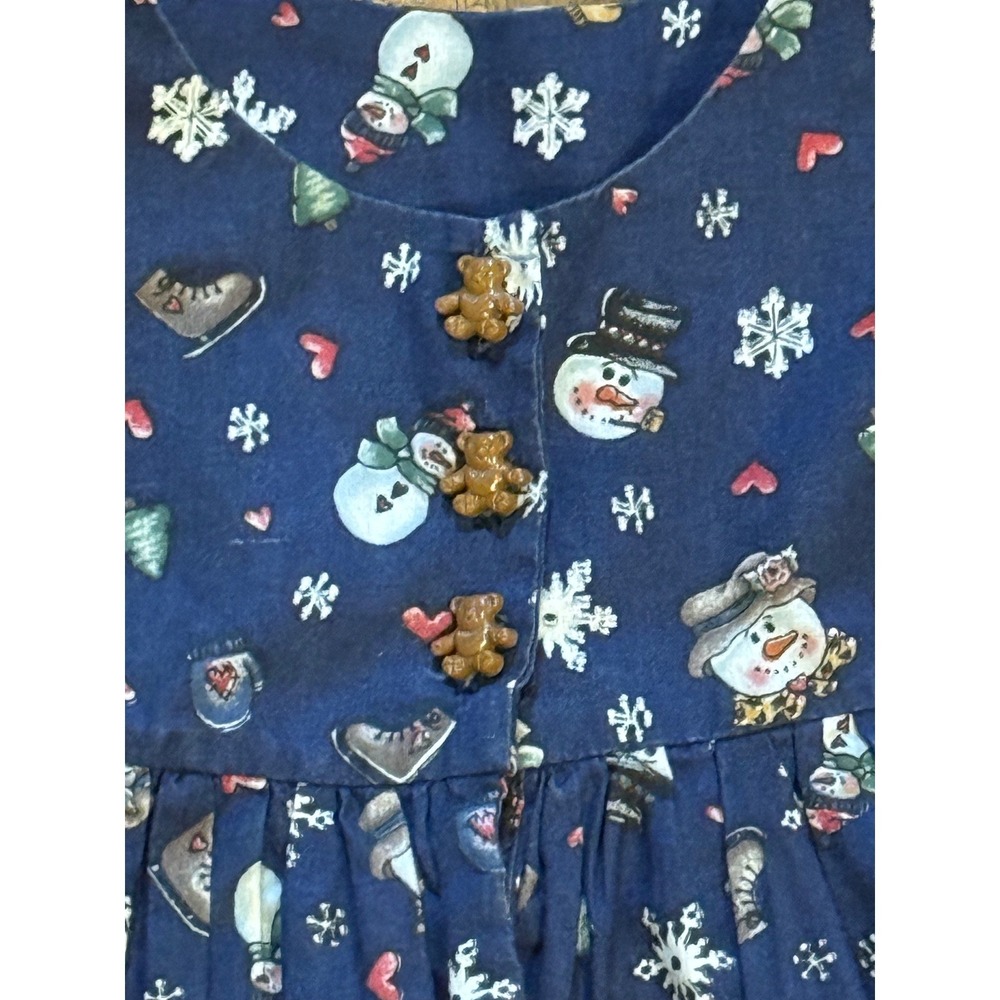 Cottagecore Retro Blue Snowman Snowflake Winter Holiday Sleeveless Dress 18-24 - Picture 2 of 6